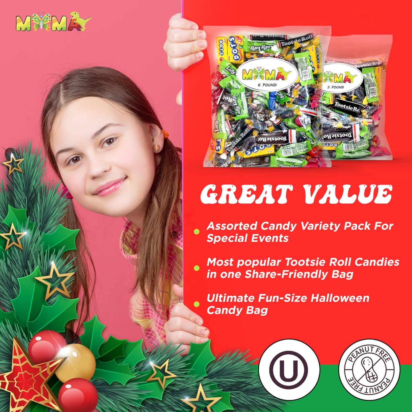 Assorted Christmas Chocolate Candy Mix Bucket - Ideal for Any Occasion Mini Chocolate Bars - Individually Wrapped Chocolate for Party Favors, Dessert Tables & More - 7Lbs